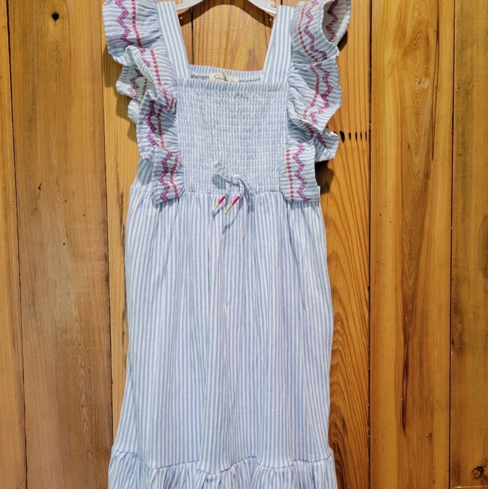 Jessica Sipson Blue Striped Kids Dress with Ruffle Sleeves